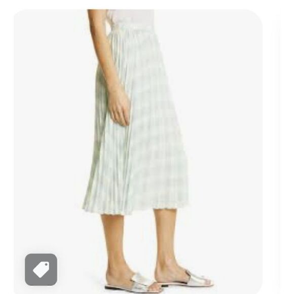 NWT's $375 Toccin Womens Plaid A Line Pleated Maxi Skirt in Mint Plaid Large - Picture 2 of 5